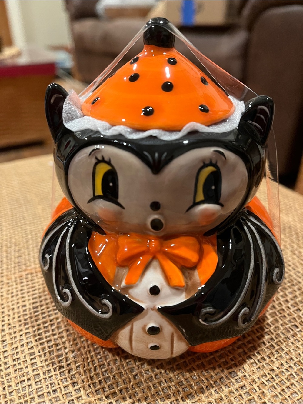 Retro Orange and Black Ceramic Bat Accent - Seasonal Home Decor